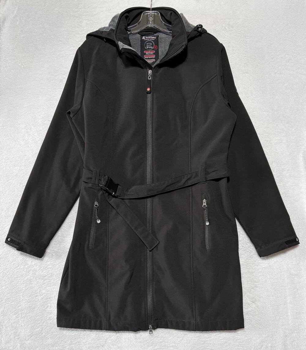 Killtec Coat Womens 10 Black Softshell Hooded Belted Water Resistant Windproof